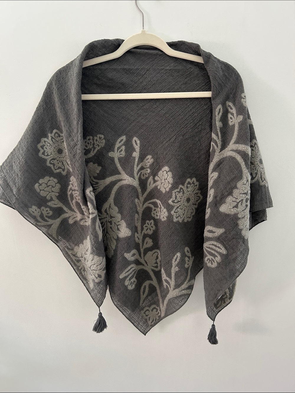 Pure Jill Gray Floral Embroidered Scarf Lightweight Drape Summer Evening Wrap - Picture 11 of 11